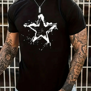 T-shirt d'été à manches courtes et col rond pour hommes, 100% coton, décontracté, ample, créatif, motif pentagramme imprimé, confortable - Product Image 2