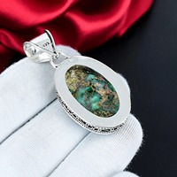 Pendentif ovale unisexe fait main en turquoise verte naturelle avec monture closée en argent sterling 925 plaqué argent, bijou de déclaration