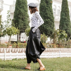 Nouveau pantalon d'hiver en cuir véritable pour femme, taille élastique, coupe ample, décontracté, en peau de mouton véritable, style sarouel - Product Image 3