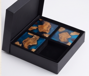Modern Square Walnut Wood Epoxy Resin <b>Coasters</b> Minimalist Design Perfect For Tea Drinks Tabletop Accessory Home And Gifts - Product Image 5