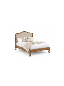 Midcentury <b>Bed</b> Customize Size with Woven Headboard and <b>Wooden</b> <b>Slats</b> Elegant Bedroom Furniture Antique Theme - Product Image 2
