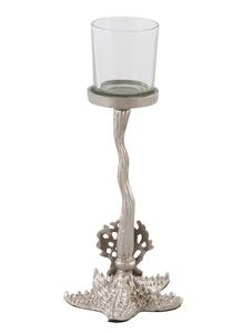 Porte-bougie vintage en métal avec insert en verre, décoration de table autoportante - Product Image 3