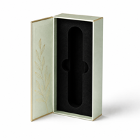Boîte cadeau portable étanche à couvercle rabattable vert menthe avec motif feuille dorée en relief, emballage cosmétique pour soins de la peau avec insert en mousse