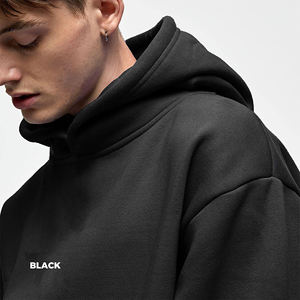 เสื้อฮู้ดดี้โอเวอร์ไซส์สีเทาเข้มสำหรับผู้ชาย ทรงหลวมไหล่ตก มีกระเป๋าจิงโจ้ รับผลิตแบบ OEM ODM ขายส่งเสื้อผ้า - Product Image 4