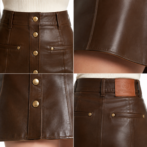 Minifalda de cintura alta para mujer, estilo académico oscuro, de piel de cordero napa premium, con botones frontales, personalizada OEM - Product Image 4