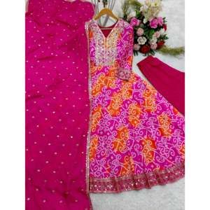 ชุดเดรส Anarkali ดีไซเนอร์ พร้อมกางเกงพิมพ์ลายดิจิทัลและผ้าคลุมไหล่ - เสื้อผ้าและเครื่องประดับมุสลิมแบบดั้งเดิม - Product Image 1