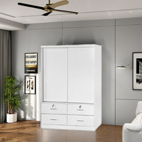 Grande armoire de chambre à coucher pliable W4097 contemporaine blanche à 2 portes coulissantes et 4 tiroirs, mobilier de maison à assembler soi-même