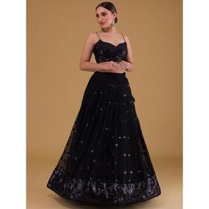 Fabulous Black Georgette Recepción Wear Lehenga Choli con PETTICOATS bordados - Product Image 5