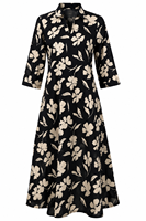 Robe longue trapèze pour femme en coton tissé noir et beige à imprimé floral, respirante, taille naturelle