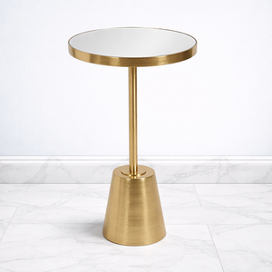 โต๊ะข้างทรงกลมสีทองเก๋ไก๋ ฐานทรงกระบอกเพรียวบาง ดีไซน์ประหยัดพื้นที่ แข็งแรงมั่นคง เหมาะสำหรับตกแต่งห้องนั่งเล่นสไตล์โมเดิร์น - Product Image 1