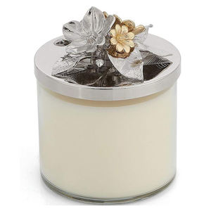 Bougie parfumée noire à motif floral sous couvercle, dans un bocal en verre avec accent métallique élégant, contenant de cire, décoration de luxe pour la maison - Product Image 3