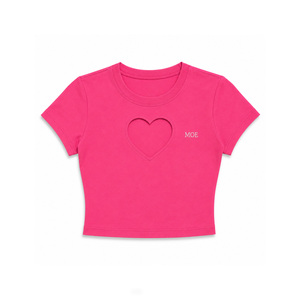 High Quality Front Cut-Out Crop Top Custom Logo Hollow women's shirt Cotton Knitted Solid Color Slim Fitted Baby Tee Summer Wear - Product Image 3
