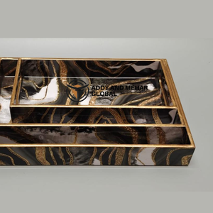 ชุดถาดเสิร์ฟลายเรขาคณิตสีดำ 3 ชิ้น ทำจาก MDF และกระดาษ ถาดซ้อนกันได้ สำหรับตกแต่งบ้านสไตล์โมเดิร์นและใช้เสิร์ฟ - Product Image 3