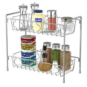 2 Tier Countertop <b>Spice</b> Rack Metal Storage Organizer Shelf with Wooden Handle Condiment Seasoning <b>Jar</b> Holder Stand Kitchen - Product Image 6