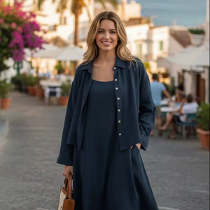 Exquisito Vestido Midi sin Mangas para Mujer, Color Azul Marino, de Algodón, con un Corte Elegante y Fluido, Tejido de Algodón Transpirable de Primera Calidad - Product Image 1