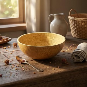 Bol de service artisanal en bois de calebasse naturel - Product Image 5
