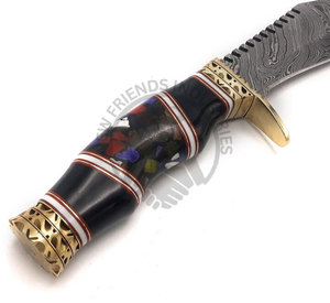 Couteau de chasse professionnel en acier Damas Newley, fait main, de collection, type Bowie, avec manche en bois de cerf et étui en cuir - Product Image 5