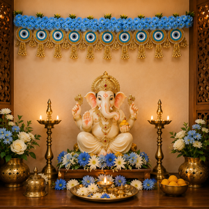 Toran de porte œil porte-bonheur rose bleu avec pompons dorés pour entrée principale, salle de prière, festival, décoration suspendue pour la maison - Product Image 4