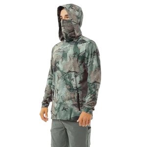 เสื้อฮู้ดตกปลาสำหรับผู้ชาย ป้องกันรังสียูวี พร้อมผ้าคลุมหน้า ผ้าแห้งเร็ว - Product Image 4