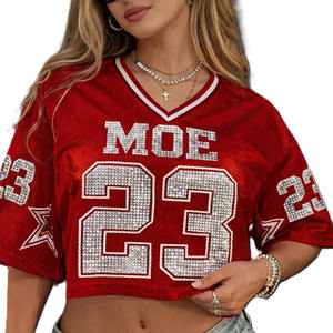 Camiseta Deportiva Corta de Malla con Pedrería para Mujer, Transpirable, de Poliéster, Estilo Urbano, Fabricación Personalizada OEM - Product Image 2