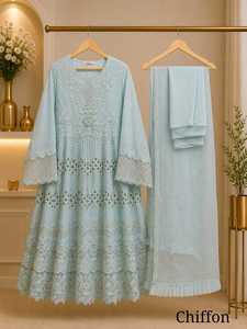 Ensemble Salwar Kameez en Chiffon pour Femmes, Broderie Florale, Style Indien et Pakistanais Traditionnel, Toutes Saisons, Tenue de Mariage et de Fête, Anarkali - Product Image 4