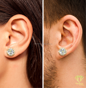 Pendientes de Diamantes de Moissanita Brillantes para Mujer, Plata 925, Tono Dorado, Joyería Redonda Brillante, Regalo de Cumpleaños - Product Image 2
