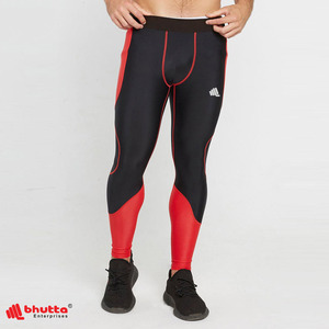 Leggings de compression pour hommes, design personnalisé, imprimé rouge, panneau contrastant, antibactériens, respirants, taille élastique, coutures plates, pour la gym - Product Image 3