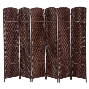 Paravent pliable traditionnel en bois brun et osier avec 6 panneaux translucides pour chambre et bureau - Product Image 1