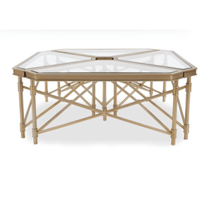 Modern Geometric <b>Glass</b> Coffee <b>Table</b> with Metal Frame Hexagon Shape <b>Side</b> <b>Table</b> for Living Room - Product Image 1
