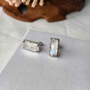 Pendientes de Plata de Ley 925 con Piedra Lunar Rectangular, Pendientes de Piedras Preciosas Naturales, Joyería para Mujer, Regalo de Navidad - Product Image 3