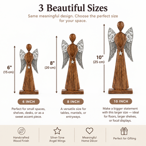Figura de Ángel Rústica de Madera con Alas de Metal Plateado y Colgante de Estrella - Centro de Mesa Festivo para Navidad, Decoración del Hogar - Product Image 3