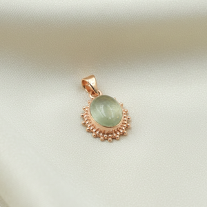 Unique Prehnite Gemstone Oval Pendant 925 Sterling <b>Silver</b> Handmade <b>Beaded</b> Frame Rose Gold Yellow Gold Plated Jewelry for Unisex - Product Image 5