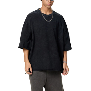 Heavyweight Boxy Cut Acid Wash Vintage Oversized <b>T</b>-Shirt with Custom Logo Silk Screen Printed Cotton Cropped Fit Men's - Product Image 5