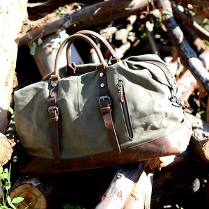 Custom Vintage Waxed Canvas Genuine <b>Leather</b> Travel Bag <b>Men</b> Large Capacity Waterproof Duffel Overnight <b>Holdall</b> LCTB-0102 - Product Image 6