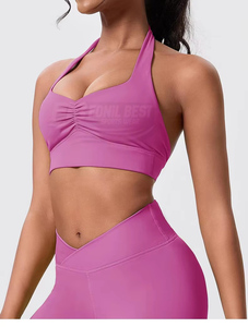 Ensemble de yoga et fitness respirant et sans coutures pour femme : Soutien-gorge corset dos nu et legging taille haute de couleur unie (2 pièces) - Product Image 5