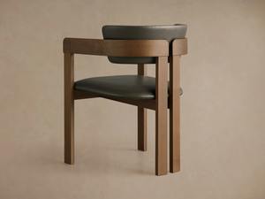 Chaise de salle à manger ergonomique en teck massif de luxe avec coussin en cuir véritable, chaise de salle à manger moderne pour café et restaurant en plein air - Product Image 3