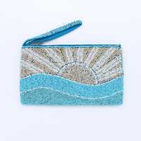 Dompet Koin Bohemian Buatan Tangan Besar Gaya Southwestern Berhias Manik-Manik Motif Bunga, Penutup Ritsleting, Pola Bordir, Kain Katun Langsung dari Produsen