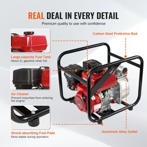 Pompa per rifiuti a benzina da 7HP 132GPM con motore a 4 tempi, tubo di uscita da 25ft/7,62m, pompa per il trasferimento dell'acqua - Product Image 5