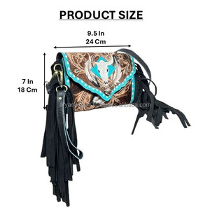 Sac à main artisanal en cuir véritable, style western, décoré de fleurs, en cuir de vache véritable, mini sac à bandoulière avec franges pour femmes, vente en gros - Product Image 2