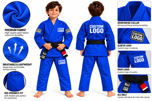 Kids BJJ Gi 100% Cotton Custom Logo Breathable Lightweight Regular Fit for <b>Boys</b> Combat Sports Training - Product Image 6