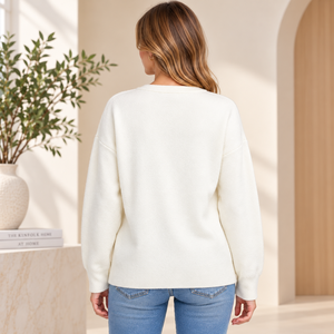 Prime Vista Womens Solid Wrap <b>V</b>-<b>Neck</b> Cardigan Sweater <b>Long</b> <b>Sleeve</b> Button Front Knit <b>Top</b> Trendy Fashion Pullover Regular Fit - Product Image 3