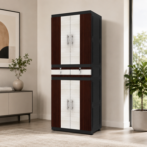 Naiba Drawer Fit <b>Large</b> Capacity Plastic Wardrobe Cabinet Dark Brown with Drawer & Shelves for Clothing Storage Bedroom Furniture - Product Image 1