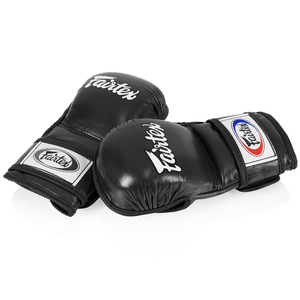 Guantes de MMA Fairtex para fabricantes OEM al por mayor, de cuero profesional negro completo, de medio dedo, para Muay Thai y MMA - Product Image 1