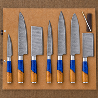 7-delige Viking Art 67-laags ambidextere Damascus keukenmessenset, handgesmeed stalen koksmessen, scherp, duurzaam, professioneel, houten handvat