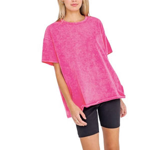 Camiseta de Verano para Mujer, Poliéster, Cuello Redondo, Manga Corta, Estilo Deportivo, Lavado Ácido, Camisetas Deportivas de Alta Calidad - Product Image 2