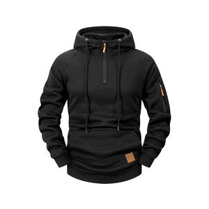 Wholesale <b>Men</b> Quarter Zip Hoodie Heavyweight Fleece Sweatshirt Blank Half Zip <b>Pullover</b> Custom Raglan Sleeve Tech Streetwear - Product Image 2