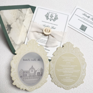 Carte d'invitation de mariage classique de luxe, design élégant en relief, impression typographique, papier fantaisie, carte de visite, type de produit - Product Image 1