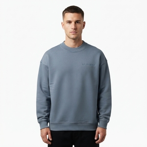 Sudadera Azul para Hombre, Cuello Redondo, Estilo Holgado, Manga Larga, Casual, Minimalista, Moda Urbana - Product Image 1