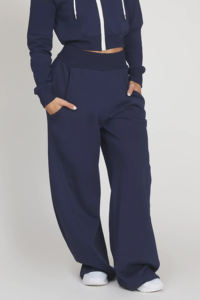 Pantalon de jogging pour femme couleur marine, coupe ample, style décontracté, pantalon de survêtement confortable, logo personnalisé, joggers vierges, ODM - Product Image 2