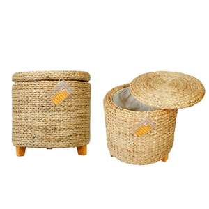 Sillón Otomano Multifuncional de Jacinto de Agua, Diseño Flexible, Hecho a Mano, Color Amarillo Oscuro, Ecológico - Product Image 5